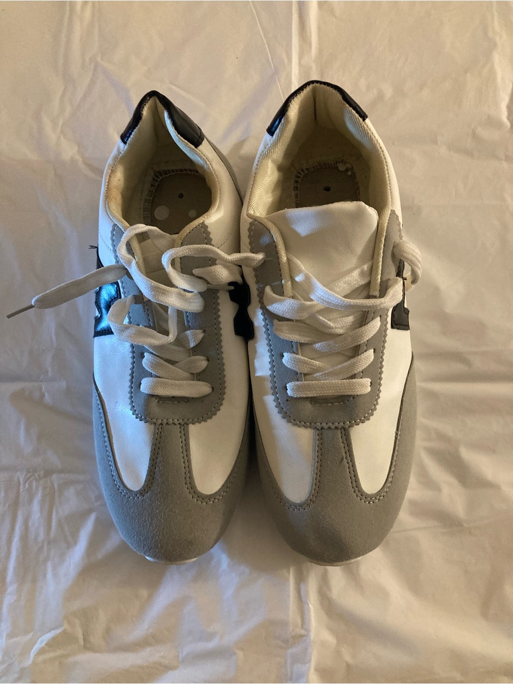Women White and Gray Lace-Up Athletic Sneakers